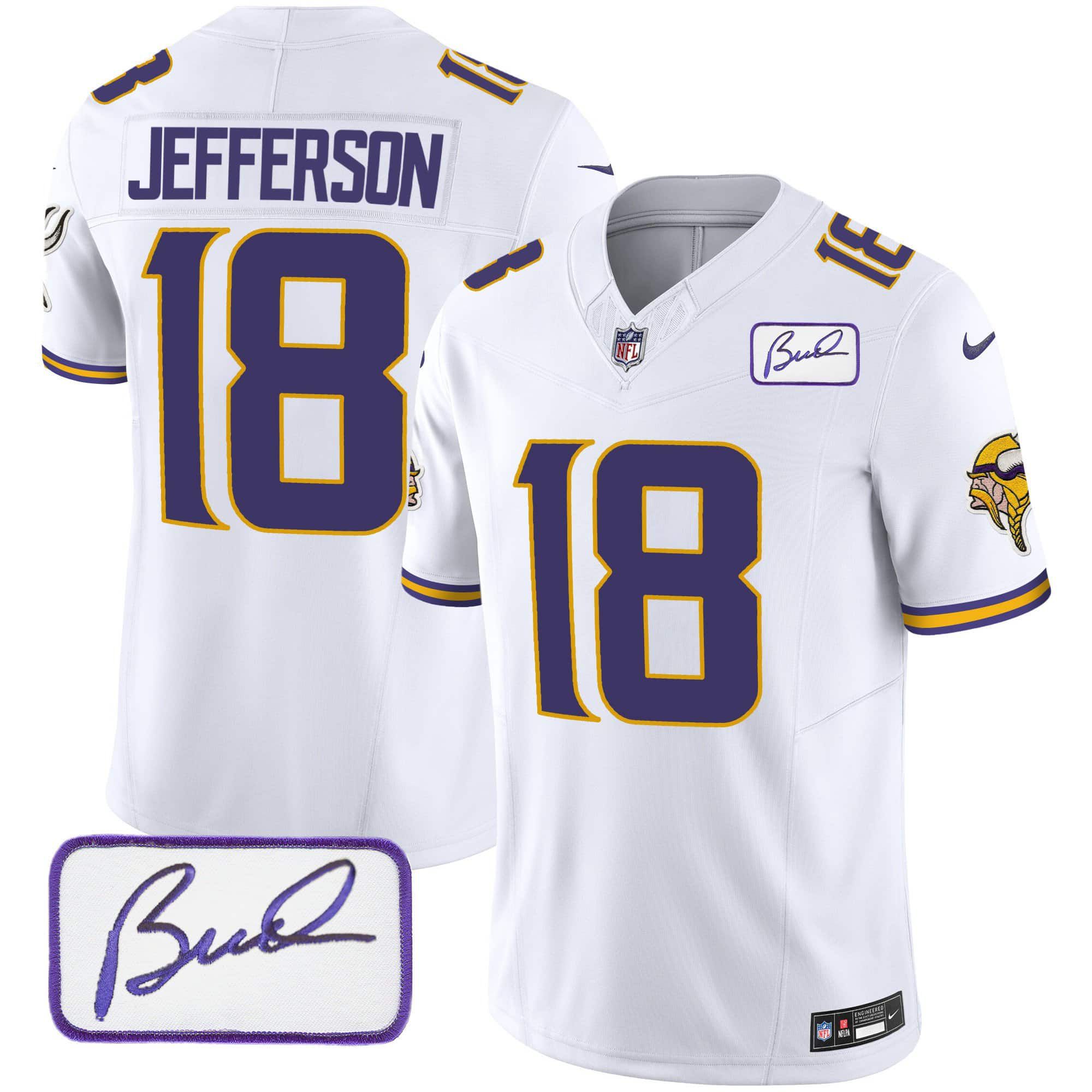 Men Minnesota Vikings #18 Jefferson White 2024 Nike Bud Grant Patch Classic Limited NFL Jersey style 1->indianapolis colts->NFL Jersey